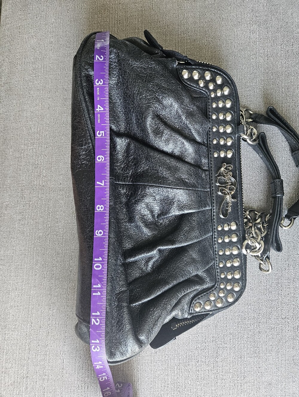 Black Studded Chain-Handle Shoulder Bag - Picture 5 of 8